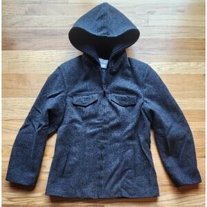 Charles Klein Women’s Coat Wool Gray Zips Hooded Fitted Lined Pocket Size Medium